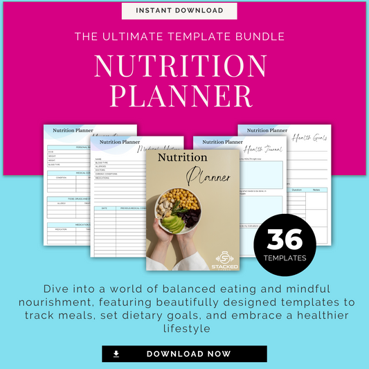 Nutrition Planner Template Bundle: Dive into a world of balanced eating and mindful nourishment, featuring beautifully designed templates