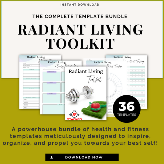 Radiant Living Toolkit: Elevate Every Aspect of Your Well-being with Our Dynamic Journal Bundle Habits Planner, Mood Tracker, Relaxation Log