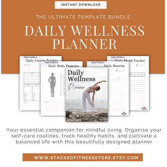 Daily Wellness Planner Template Bundle: Seamlessly organise self-care routines, track healthy habits, and cultivate a balanced life.