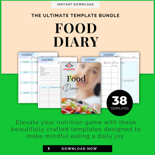 Food Diary Template Bundle Pack: Your key to unlocking a healthier, more mindful relationship with nourishment!